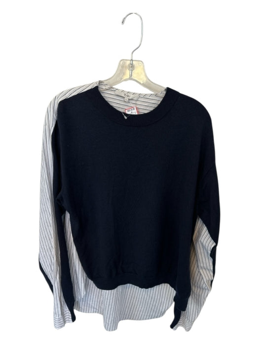 Tibi Size L Navy & Tan Merino Wool Striped Long Sleeve Sweater Navy & Tan / L