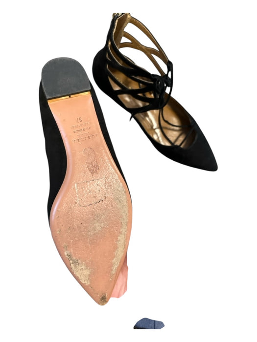 Aquazzura Shoe Size 37 Black Suede Gladiator lace up Pointed Toe Flats Black / 37