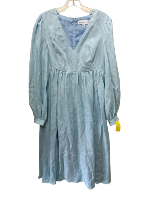 Molly Moorkamp Size 6 Light Blue Linen Long Sleeve Gathered V Neck Maxi Dress Light Blue / 6