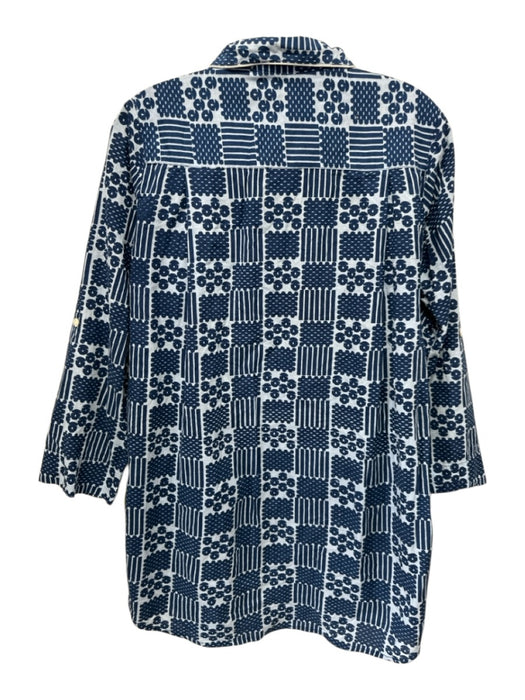 Julia Amory Size Small Navy & Light Blue Cotton Long Sleeve Block Print Top Navy & Light Blue / Small