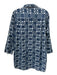 Julia Amory Size Small Navy & Light Blue Cotton Long Sleeve Block Print Top Navy & Light Blue / Small