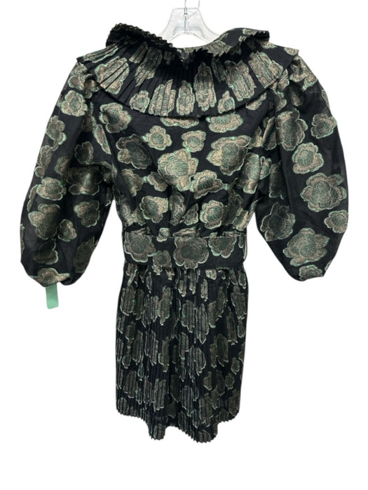 Buru Size Small Black, Green, Beige Polyester Blend Long puff sleeve Dress Black, Green, Beige / Small