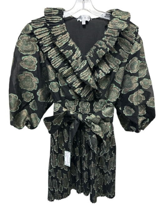 Buru Size Small Black, Green, Beige Polyester Blend Long puff sleeve Dress Black, Green, Beige / Small