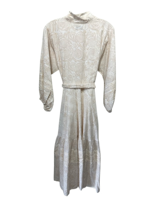 Sue Sartor Size Medium Tan & White Cotton Long puff sleeve Floral Print Dress Tan & White / Medium