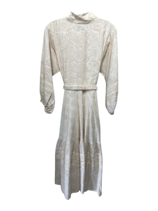 Sue Sartor Size Medium Tan & White Cotton Long puff sleeve Floral Print Dress Tan & White / Medium