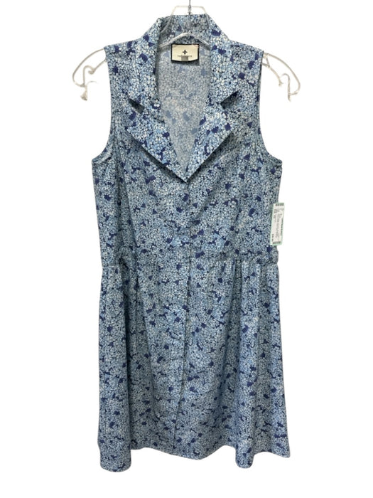 Tuckernuck Size XS Blue & White Polyester Sleeveless Floral Button Front Dress Blue & White / XS
