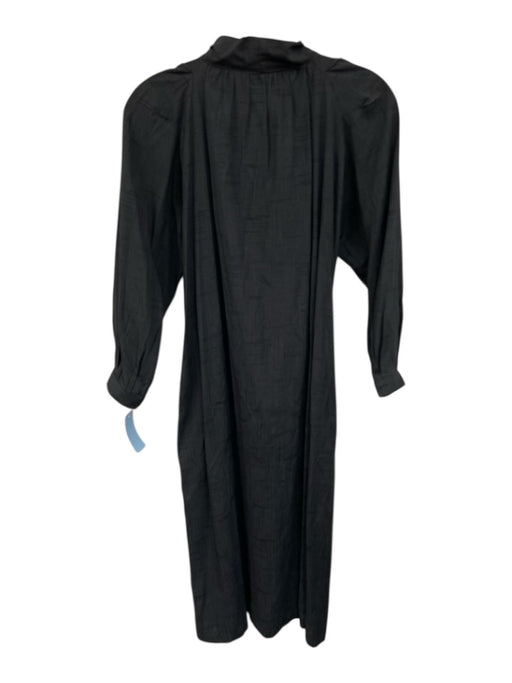 Buru Size XS Black Button Front 3/4 Sleeve Tie Neck Maxi Dress Black / XS