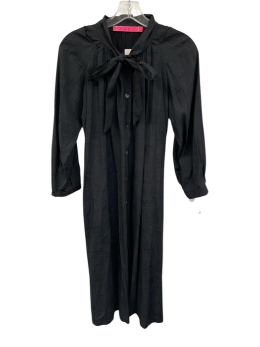 Buru Size XS Black Button Front 3/4 Sleeve Tie Neck Maxi Dress Black / XS