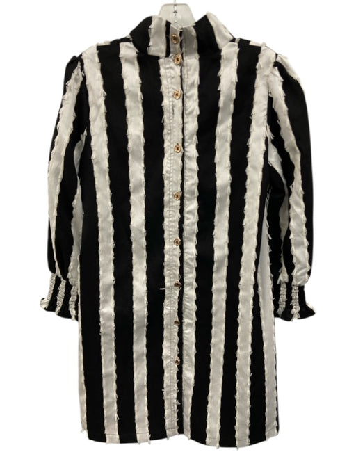 Buru Size S Black & White Viscose Striped Fringe high neck Long Sleeve Dress Black & White / S