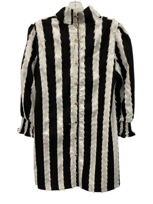 Buru Size S Black & White Viscose Striped Fringe high neck Long Sleeve Dress Black & White / S