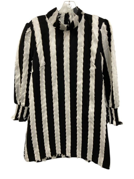 Buru Size S Black & White Viscose Striped Fringe high neck Long Sleeve Dress Black & White / S