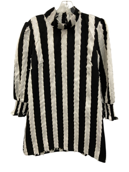 Buru Size S Black & White Viscose Striped Fringe high neck Long Sleeve Dress Black & White / S