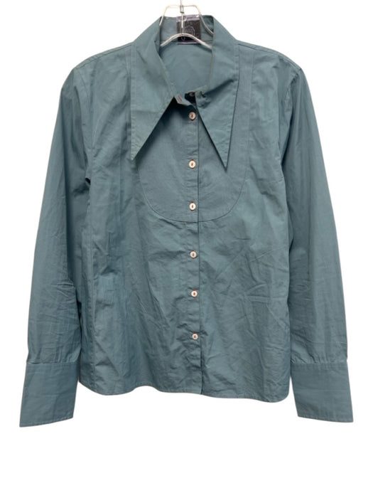 Thierry Colson Size M Blue Cotton Button Front Long Sleeve Collared Top Blue / M