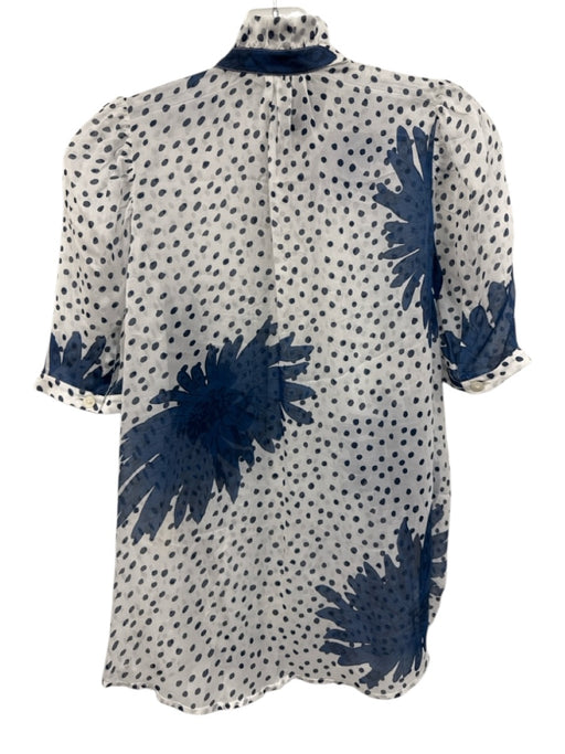 Alix of Bohemia Size XS White & Blue Viscose Polka Dots Button Front Floral Top White & Blue / XS