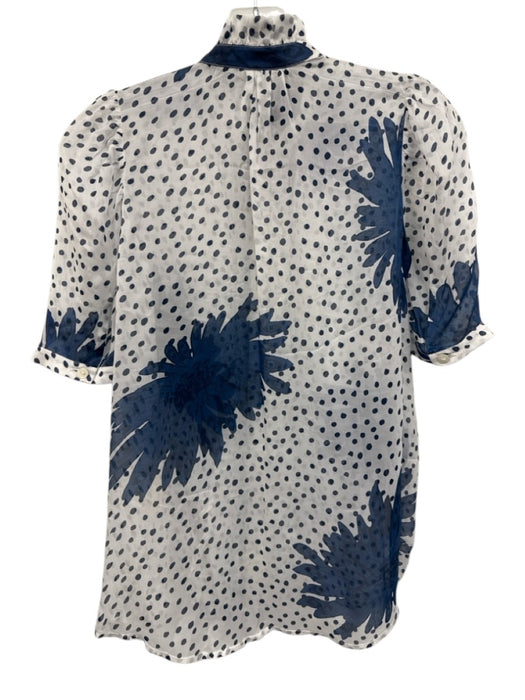 Alix of Bohemia Size XS White & Blue Viscose Polka Dots Button Front Floral Top White & Blue / XS