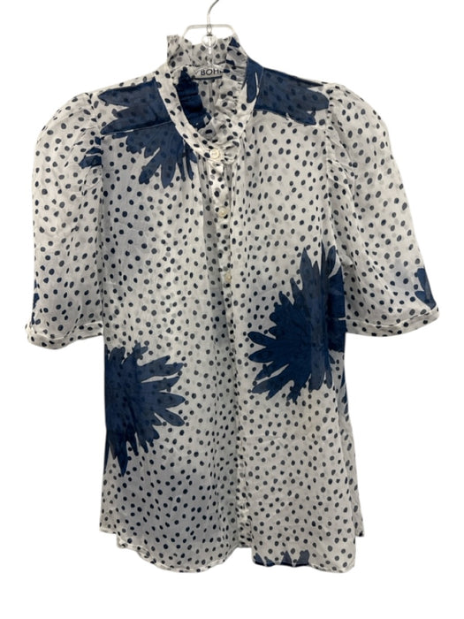 Alix of Bohemia Size XS White & Blue Viscose Polka Dots Button Front Floral Top White & Blue / XS