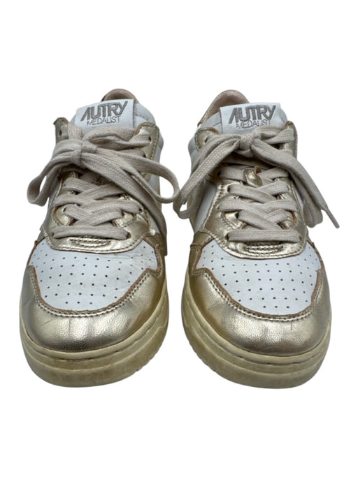 Autry Shoe Size 37 White & Gold Leather Lace Up Platform Shoes White & Gold / 37