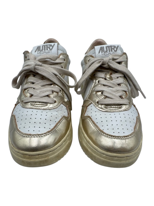 Autry Shoe Size 37 White & Gold Leather Lace Up Platform Shoes White & Gold / 37