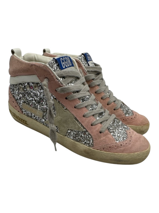 Golden Goose Shoe Size 37 Silver & Pink Synthetic Glitter Suede Lace Up Shoes Silver & Pink / 37
