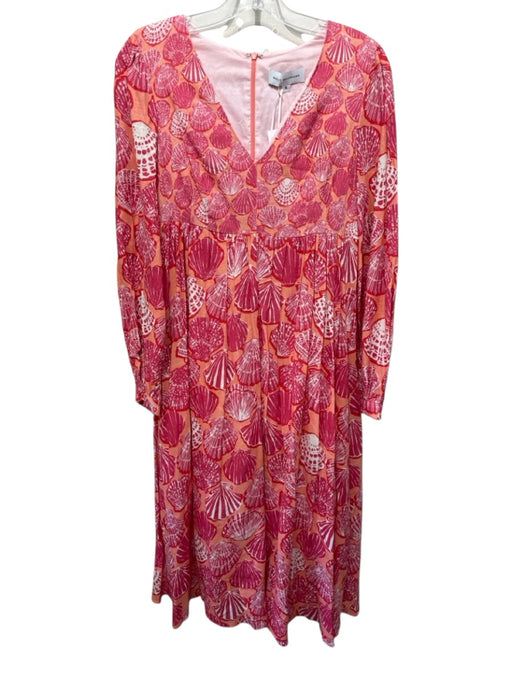 Molly Moorkamp Size 6 Pink & Orange Long Sleeve Seashell V Neck Below knee Dress Pink & Orange / 6