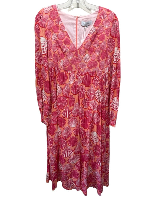 Molly Moorkamp Size 6 Pink & Orange Long Sleeve Seashell V Neck Below knee Dress Pink & Orange / 6