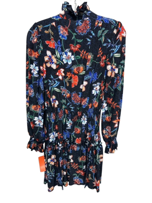 Hunter Bell Size S navy blue, orange, green Silk Long puff sleeve Mini Dress navy blue, orange, green / S