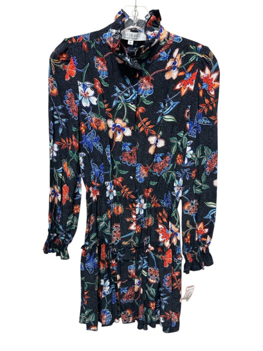 Hunter Bell Size S navy blue, orange, green Silk Long puff sleeve Mini Dress navy blue, orange, green / S