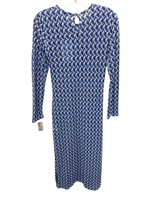 Hill House Size S Blue & White Cotton & Polyester Long Sleeve Zig Zag Midi Dress Blue & White / S