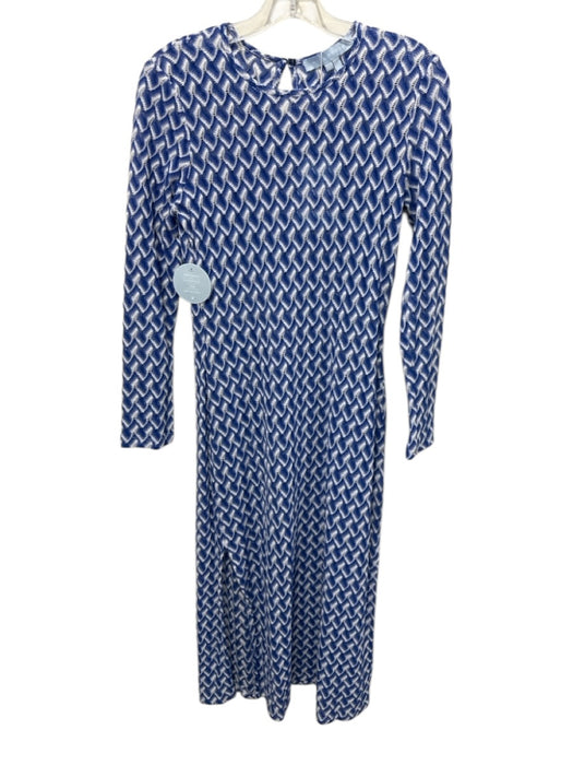 Hill House Size S Blue & White Cotton & Polyester Long Sleeve Zig Zag Midi Dress Blue & White / S