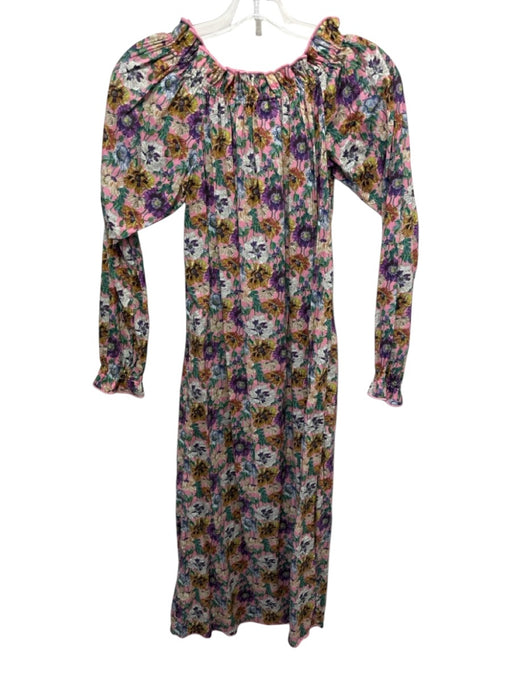 Casey Marks Size XS Pink, Purple, Multi Cotton Blend Long Sleeve Midi Dress Pink, Purple, Multi / XS