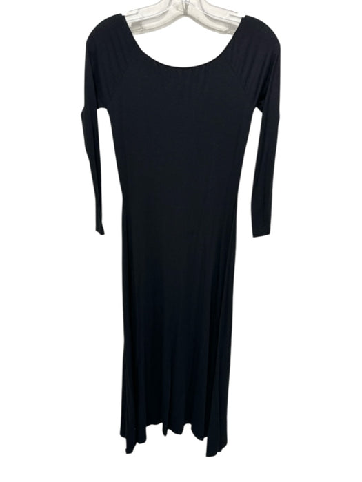Another Tomorrow Size XS Black Cotton & Lyocell 3/4 Sleeve Wide Neck Maxi Dress Black / XS