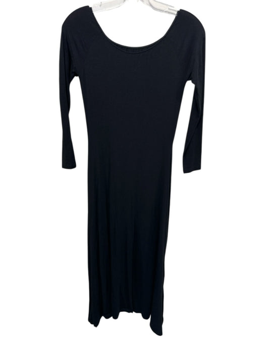 Another Tomorrow Size XS Black Cotton & Lyocell 3/4 Sleeve Wide Neck Maxi Dress Black / XS