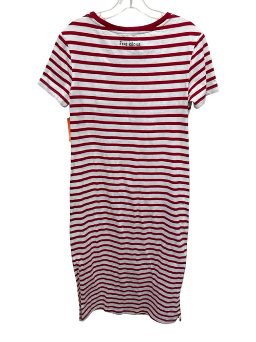 Etre Cecile Size XS Red & White Cotton Short Sleeve Stripe T Shirt Midi Dress Red & White / XS