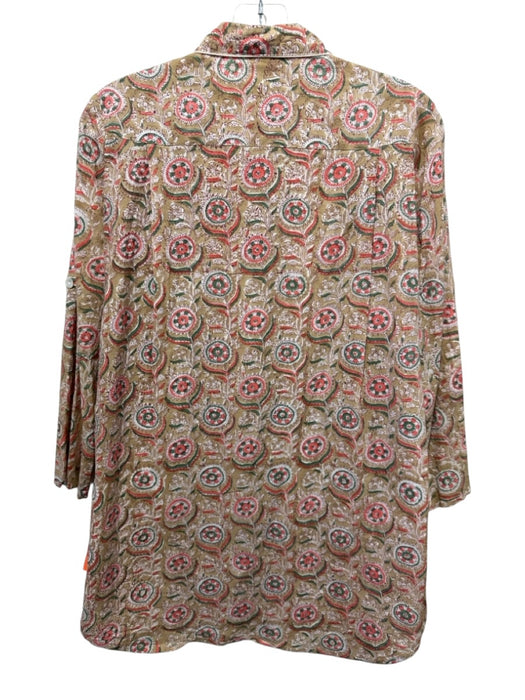 Julia Amory Size S Beige, Pink, Green Cotton Long Sleeve Floral Print Collar Top Beige, Pink, Green / S