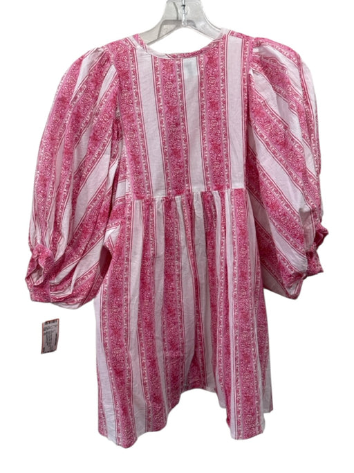 Mille Resort & Travel Size XS Pink & White Cotton Short Balloon Sleeve Top Pink & White / XS