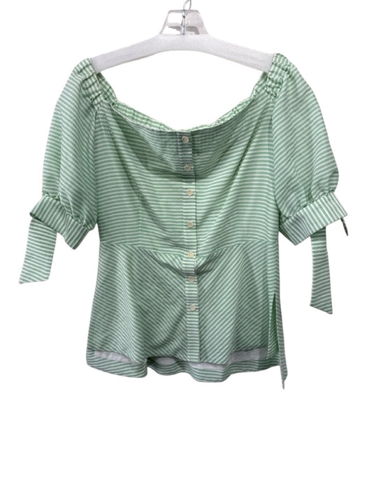 Pearl by Lela Rose Size 6 Green & White Cotton & Silk Short Puff Sleeve Top Green & White / 6