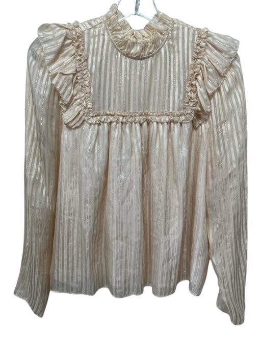 Marie Oliver Size S Pale Pink & Gold Silk Long Sleeve Metallic Stripe Top Pale Pink & Gold / S