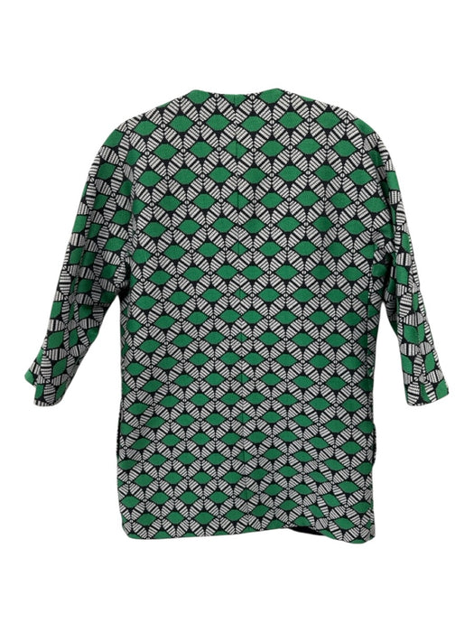 Milly Size 2 Green, Black, White Polyester 3/4 Sleeve Geometric Print Coat Green, Black, White / 2
