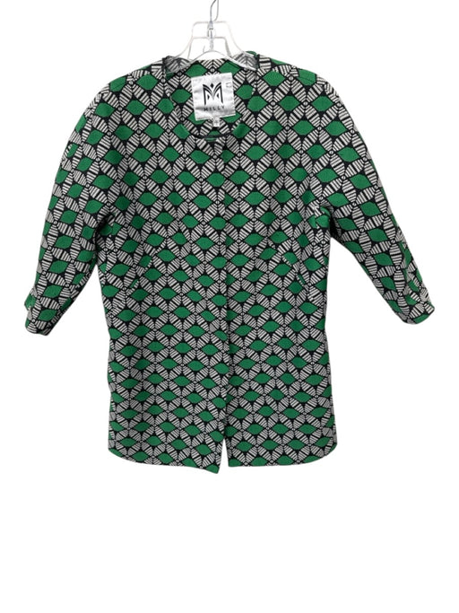 Milly Size 2 Green, Black, White Polyester 3/4 Sleeve Geometric Print Coat Green, Black, White / 2