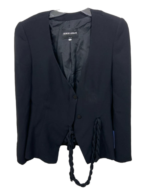 Giorgio Armani Size 40/S Black Silk Snaps Braid Detailing Collarless Jacket Black / 40/S
