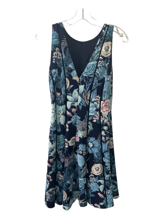 White House Black Market Size 4 Navy, Blue, Pink Polyester Floral V Back Dress Navy, Blue, Pink / 4