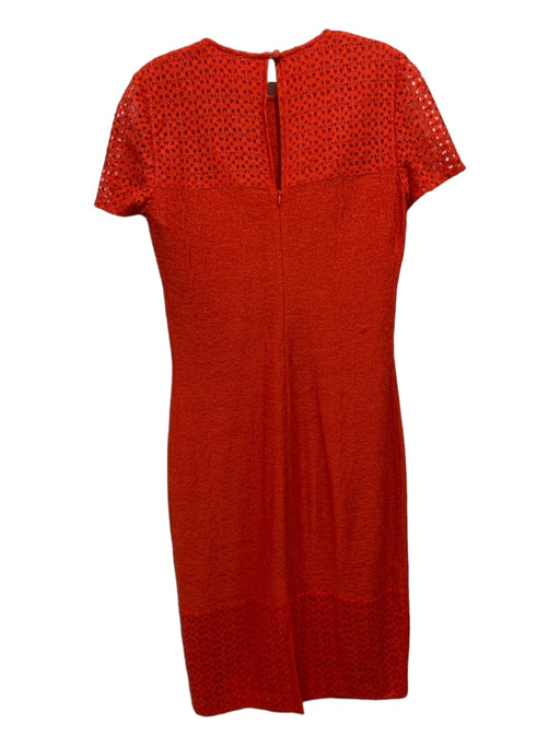 St. John Size 2 Orange Wool & Rayon Knit Yoke Detail Short Sleeve Sheath Dress Orange / 2