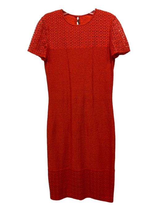 St. John Size 2 Orange Wool & Rayon Knit Yoke Detail Short Sleeve Sheath Dress Orange / 2