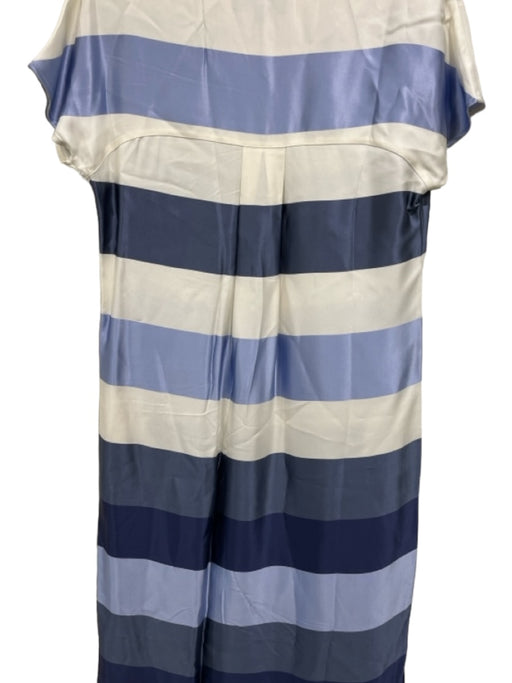 St. John Size 2 White & Blue Silk Half Button Horizontal Stripe Shift Dress White & Blue / 2