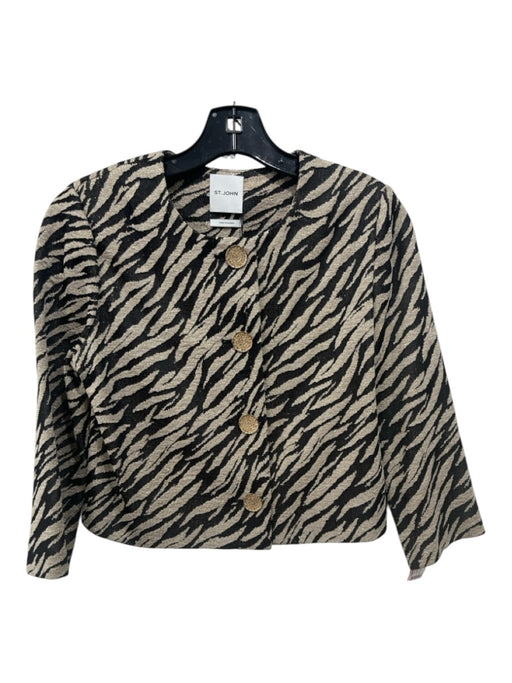 St John Size 4 Beige & Black Rayon Blend Metallic Thread Animal Print Jacket Beige & Black / 4