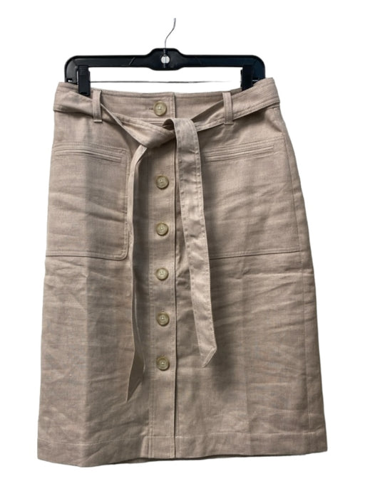 J Crew Size 8 Tan Linen Blend Knee Length Button Front Belt included Lined Skirt Tan / 8
