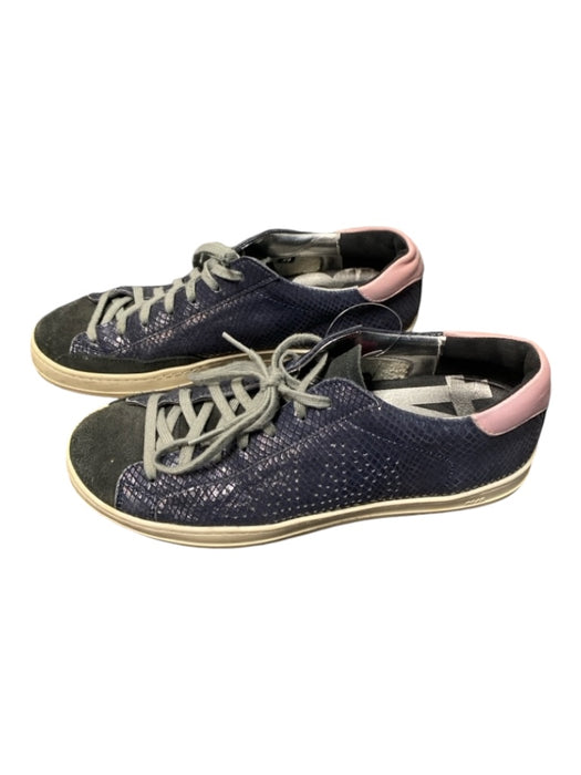 P448 Shoe Size 39 Navy & Lavender Leather Low Top lace up Snakeskin Sneakers Navy & Lavender / 39