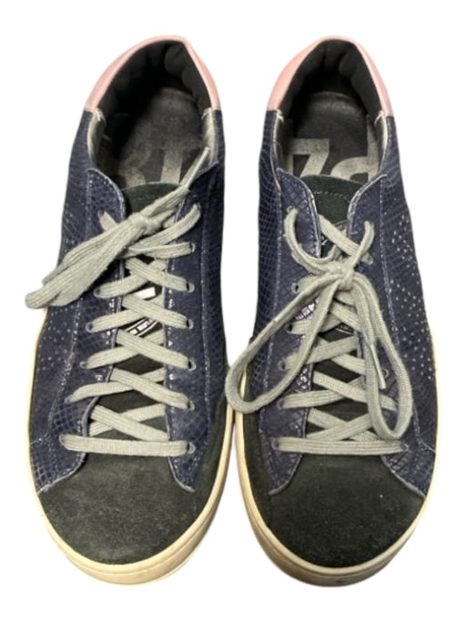 P448 Shoe Size 39 Navy & Lavender Leather Low Top lace up Snakeskin Sneakers Navy & Lavender / 39