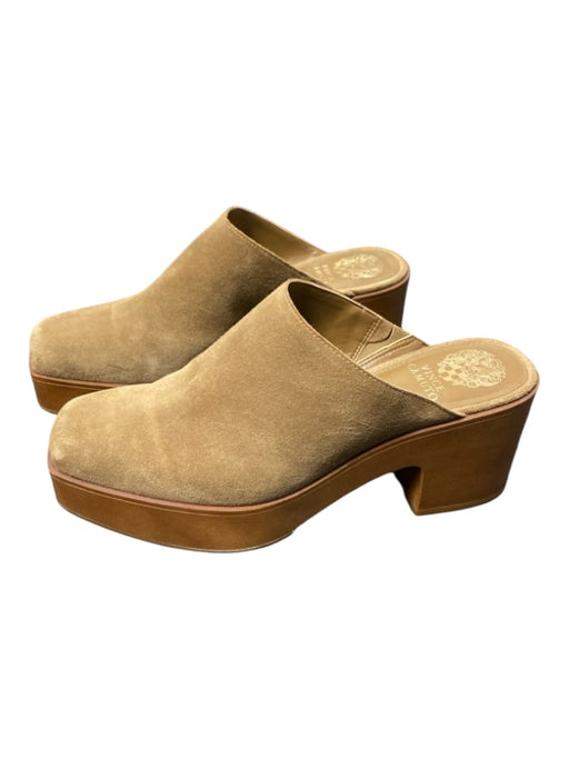 Vince Camuto Shoe Size 8 Beige Suede Wooden Heel Platform Square Toe Clog Shoes Beige / 8