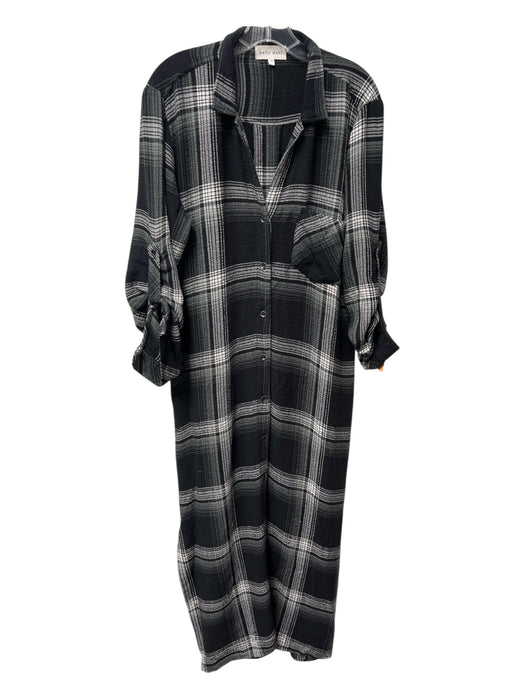 Bella Dahl Size M Grey & Black Rayon Blend Plaid Collared Long Sleeve Dress Grey & Black / M